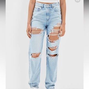 American Eagle Ripped High Waist Baggy Straight Jean